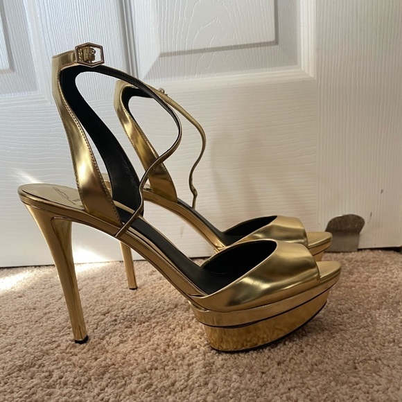 Brian Atwood Gold Platform Strap Heel - Picture 3 of 7